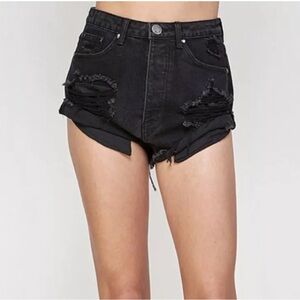 Distressed High Waisted Black Shorts Denim Size Small
